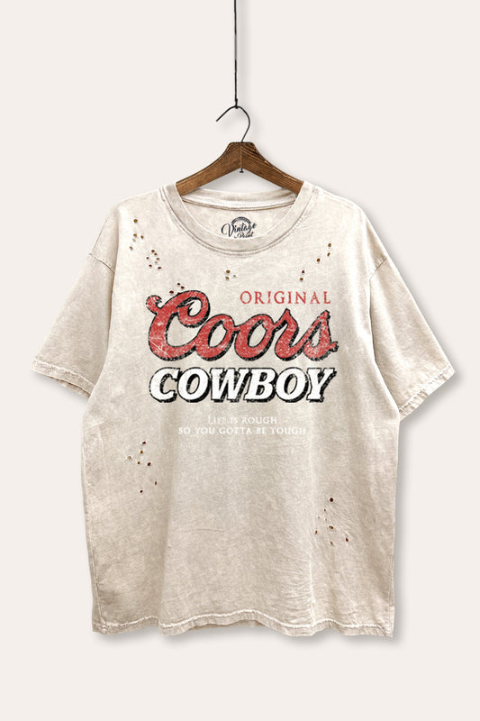 "coors cowboy" mineral wash laser distress graphic tee