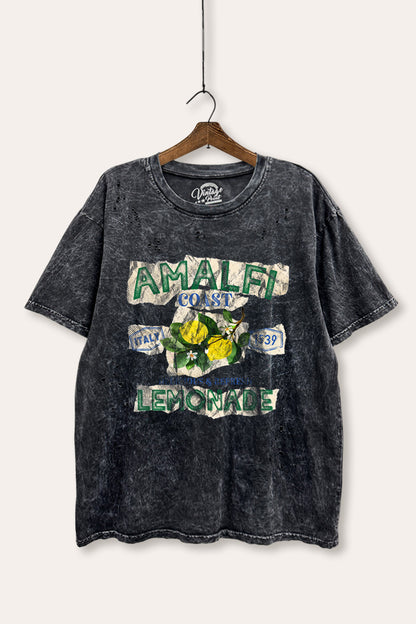 Amalfi Coast Lemon Fruit Graphic Mineral Wash Distress Tee