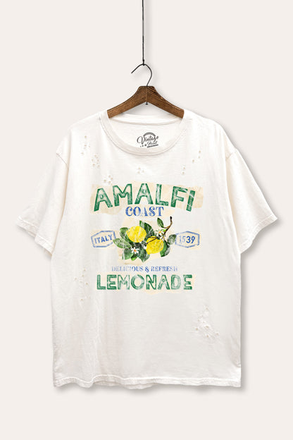Amalfi Coast Lemon Fruit Graphic Mineral Wash Distress Tee