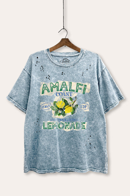 Amalfi Coast Lemon Fruit Graphic Mineral Wash Distress Tee