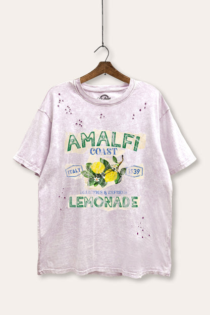Amalfi Coast Lemon Fruit Graphic Mineral Wash Distress Tee