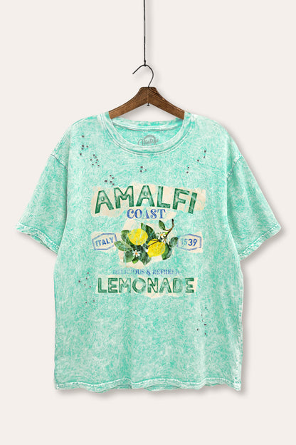 Amalfi Coast Lemon Fruit Graphic Mineral Wash Distress Tee