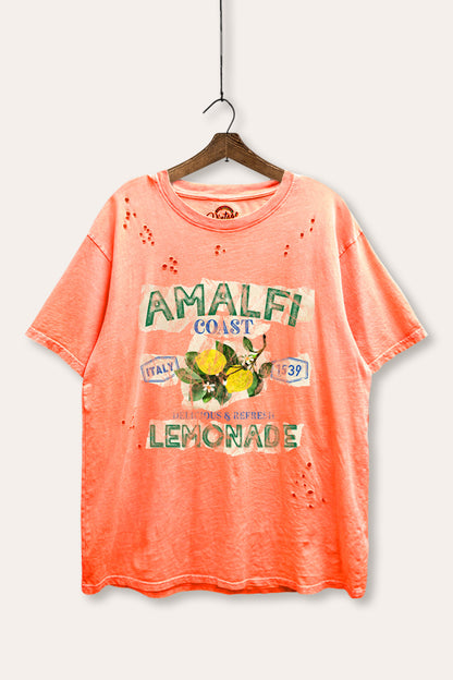 Amalfi Coast Lemon Fruit Graphic Mineral Wash Distress Tee