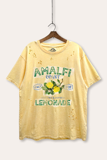 Amalfi Coast Lemon Fruit Graphic Mineral Wash Distress Tee