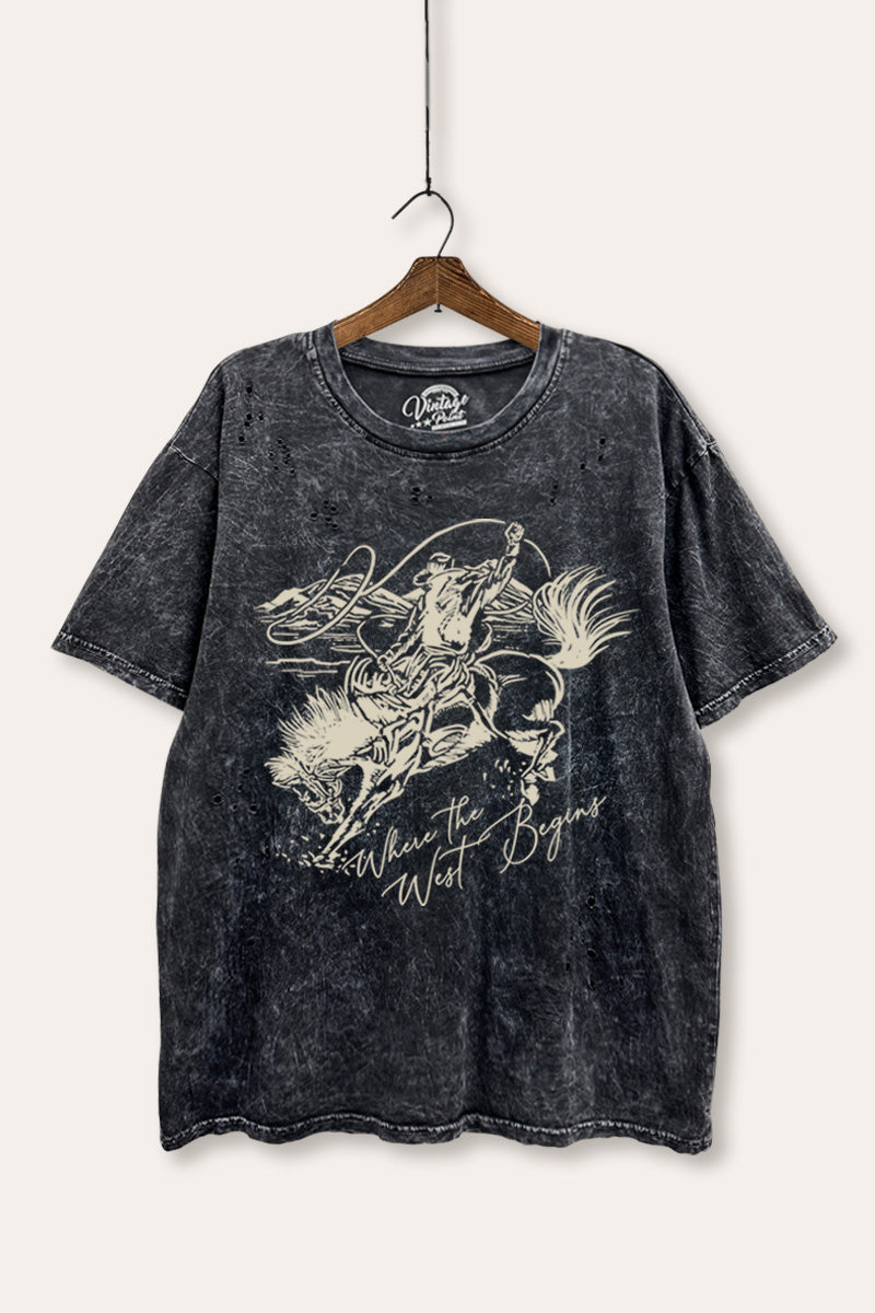 "where the west begins" laser cut boxy graphic tee