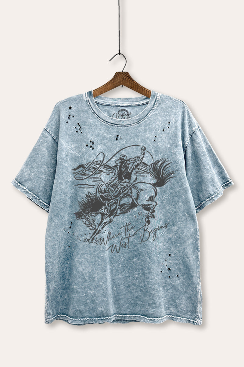 "where the west begins" laser cut boxy graphic tee