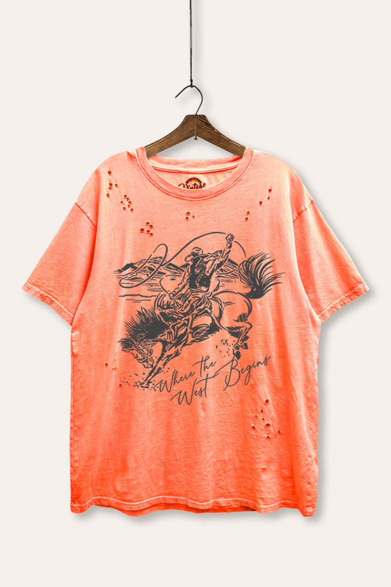 "where the west begins" laser cut boxy graphic tee