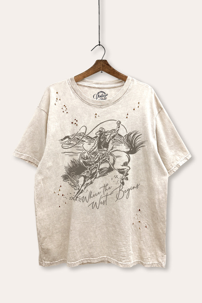 "where the west begins" laser cut boxy graphic tee