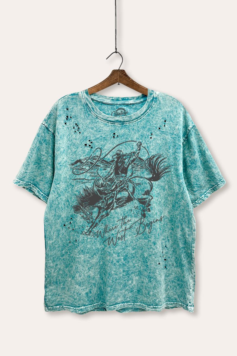 "where the west begins" laser cut boxy graphic tee