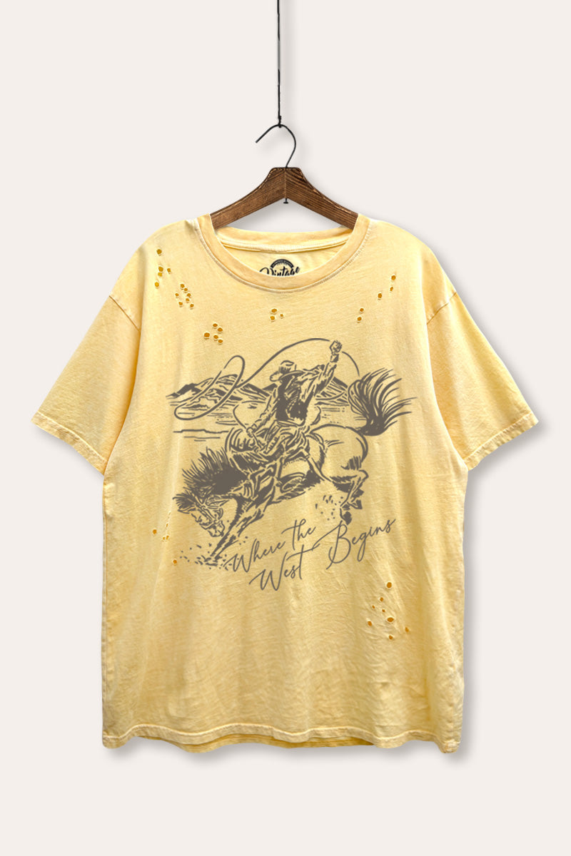 "where the west begins" laser cut boxy graphic tee