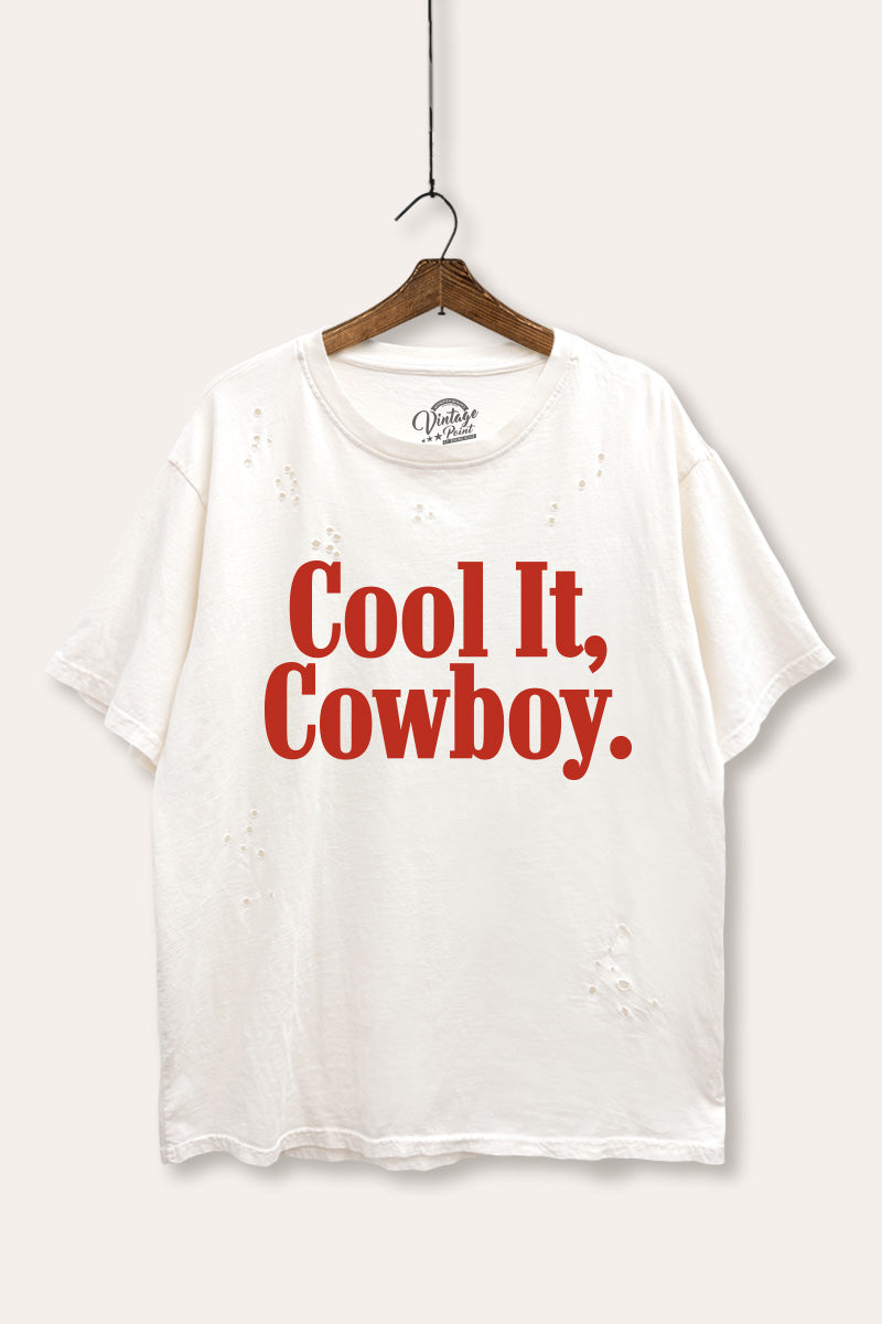 "cool it cowboy" laser cut boxy graphic tee