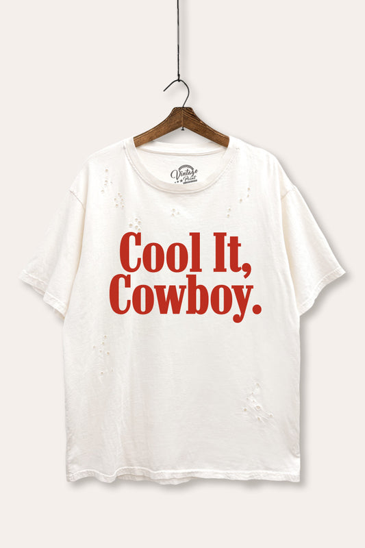 "cool it cowboy" mineral wash laser distress graphic tee
