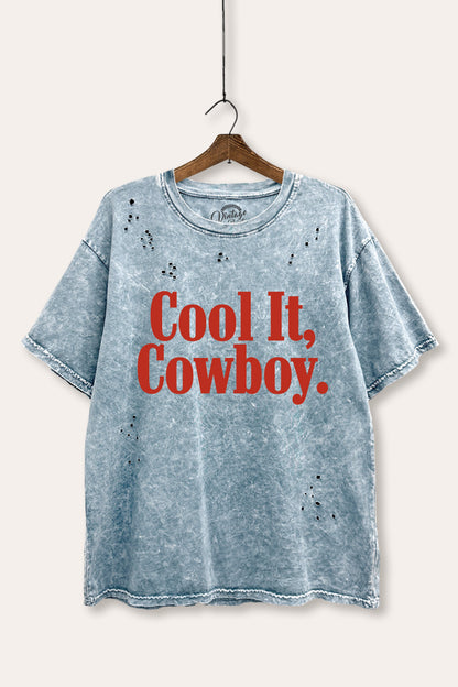 Cool It Cowboy Western Graphic Mineral Wash Distress Tee