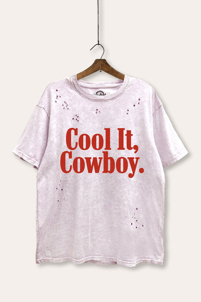 Cool It Cowboy Western Graphic Mineral Wash Distress Tee