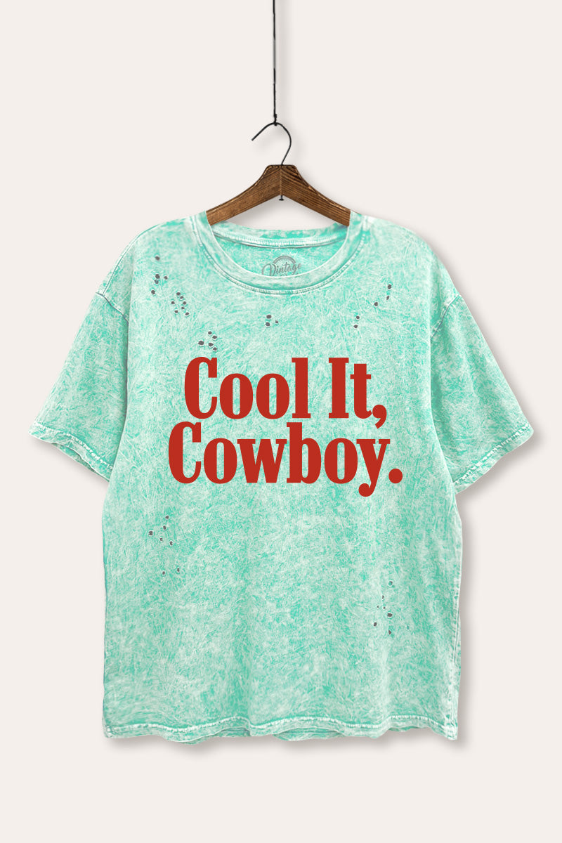 "cool it cowboy" laser cut boxy graphic tee