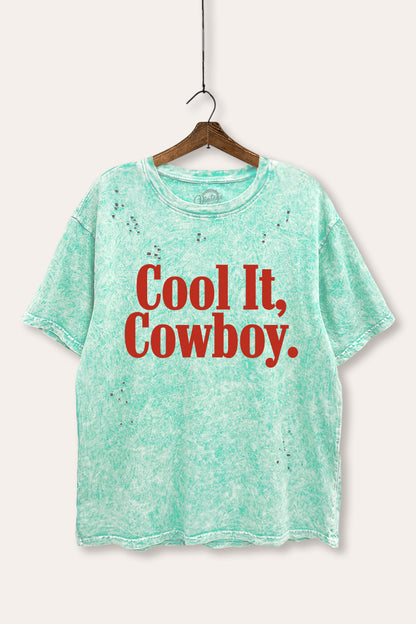 Cool It Cowboy Western Graphic Mineral Wash Distress Tee