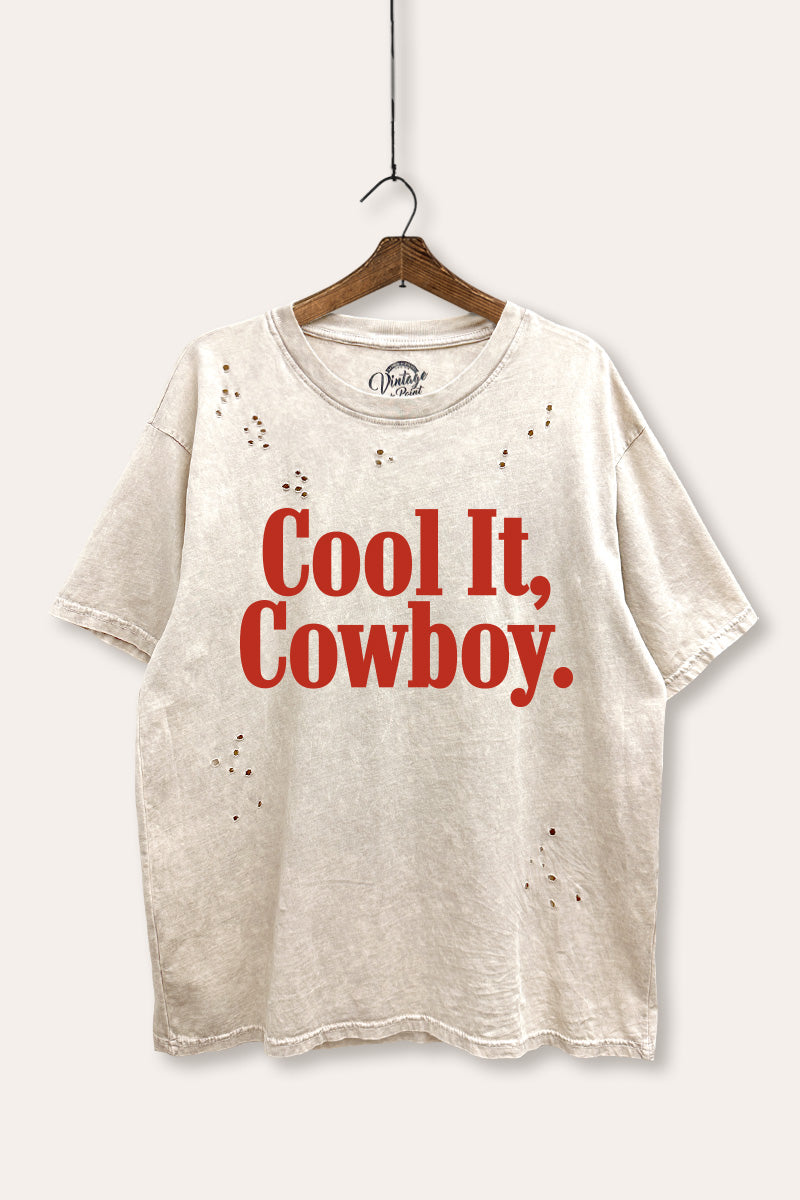 "cool it cowboy" laser cut boxy graphic tee