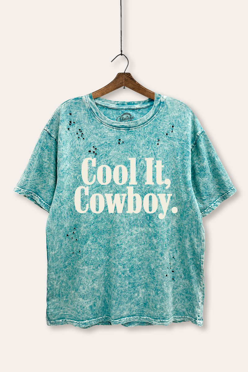 "cool it cowboy" laser cut boxy graphic tee