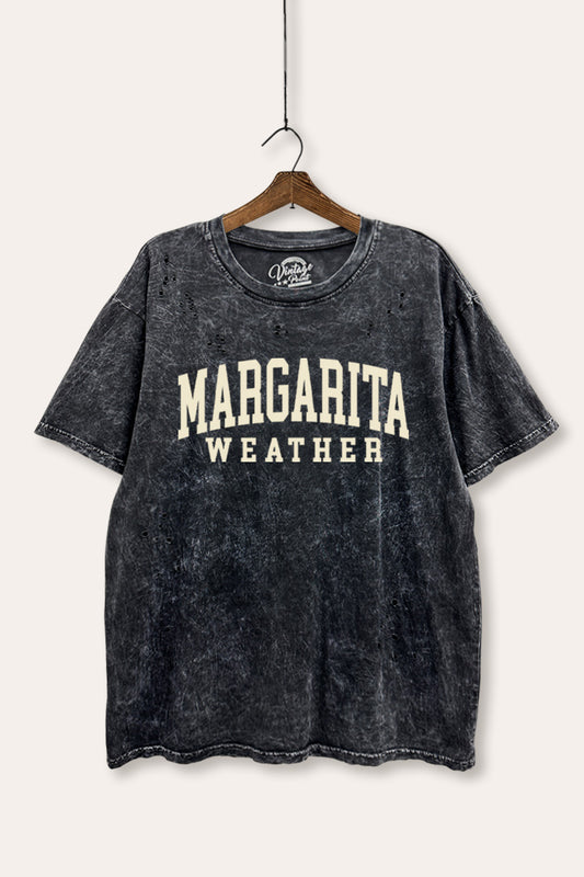 "margarita weather" mineral wash laser distress graphic tee