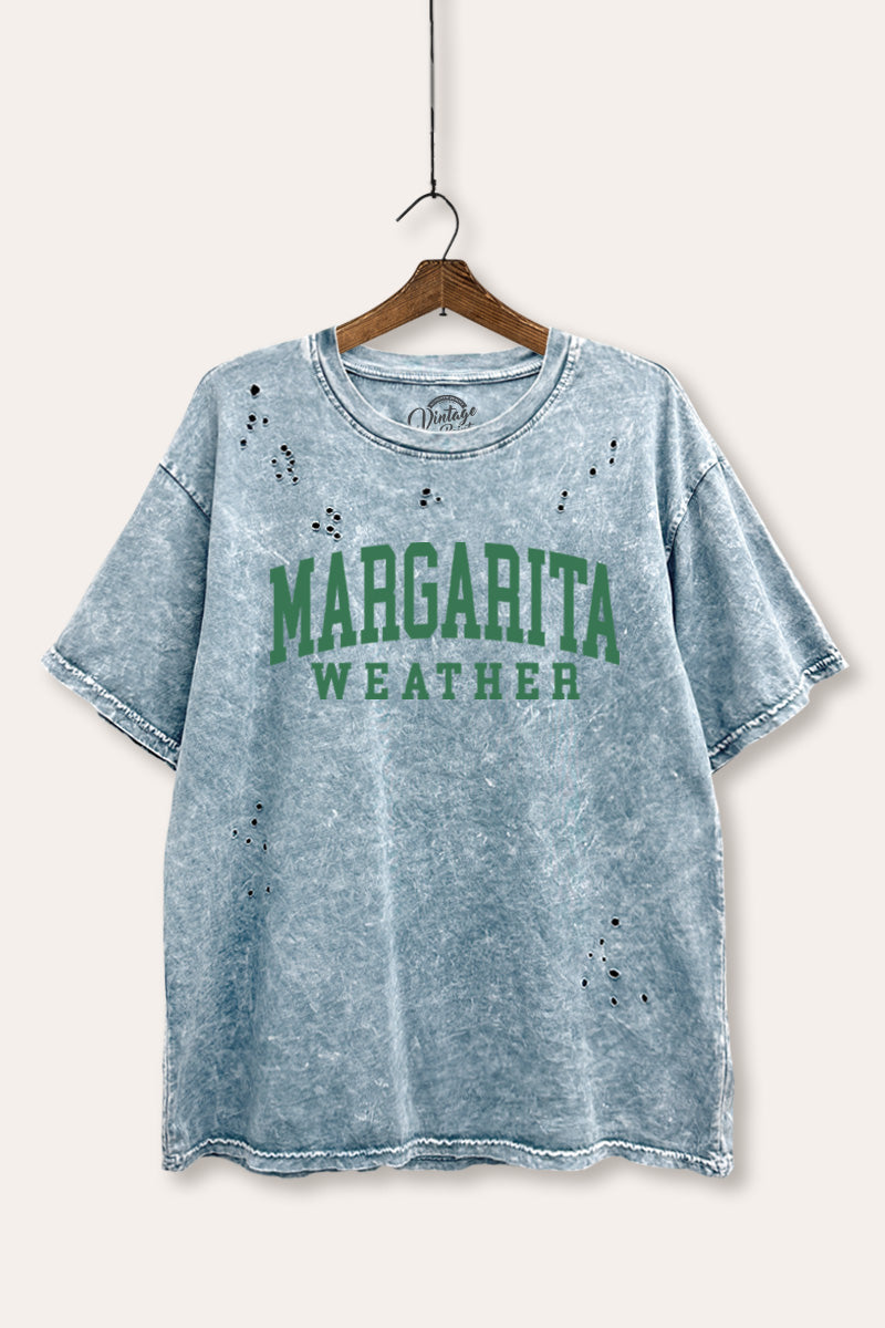 "margarita weather" mineral wash laser distress graphic tee