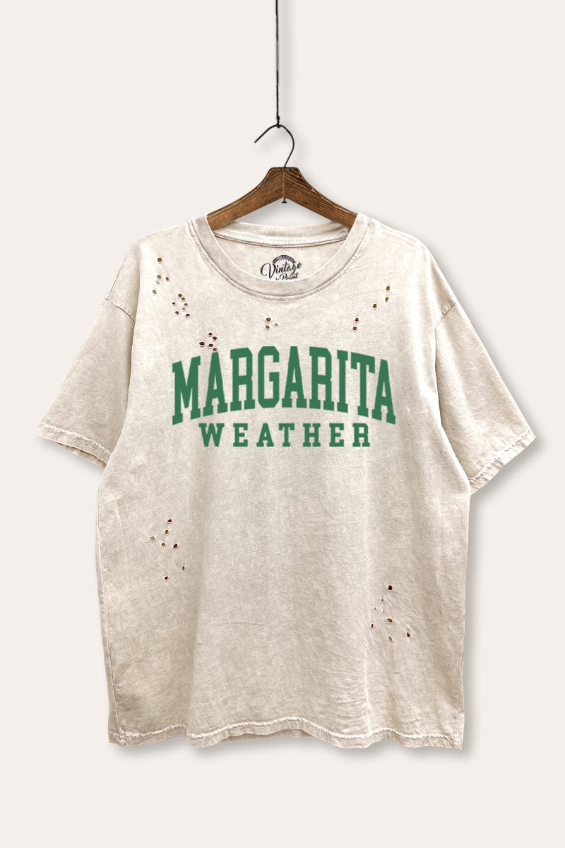 "margarita weather" mineral wash laser distress graphic tee