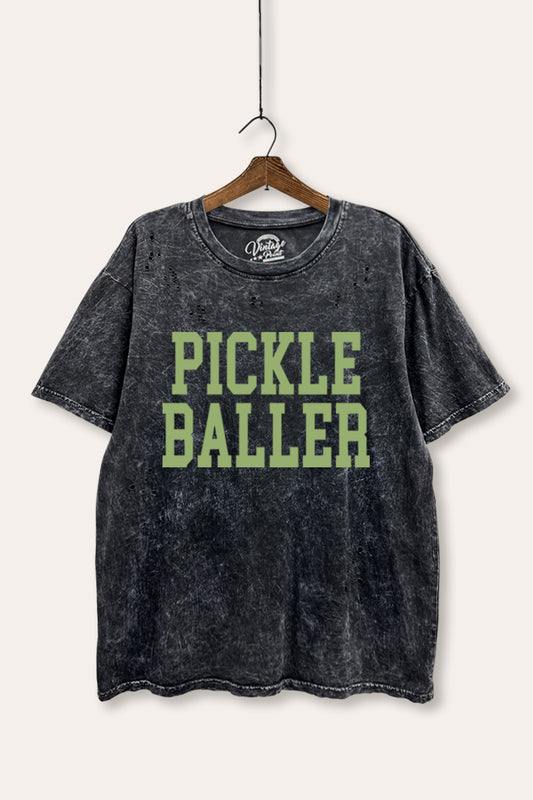 Pickle Baller Sports Graphic Mineral Wash Distress Tee