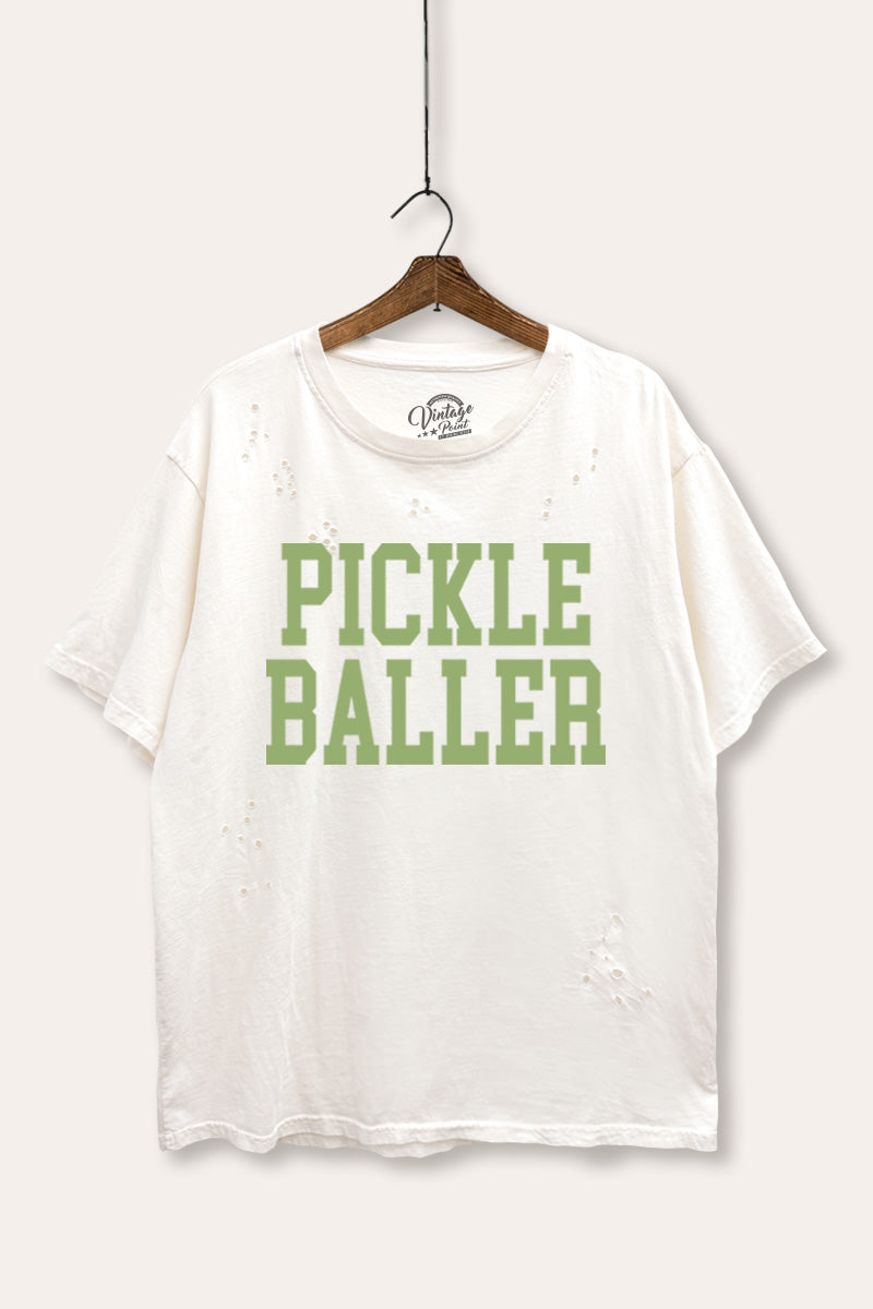 "pickle baller" laser cut boxy graphic tee