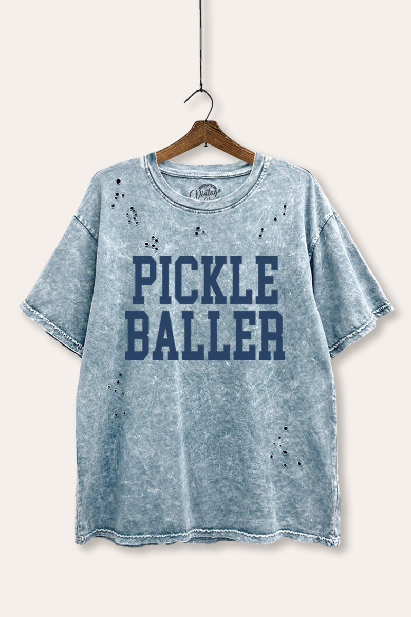 "pickle baller" mineral wash laser distress graphic tee