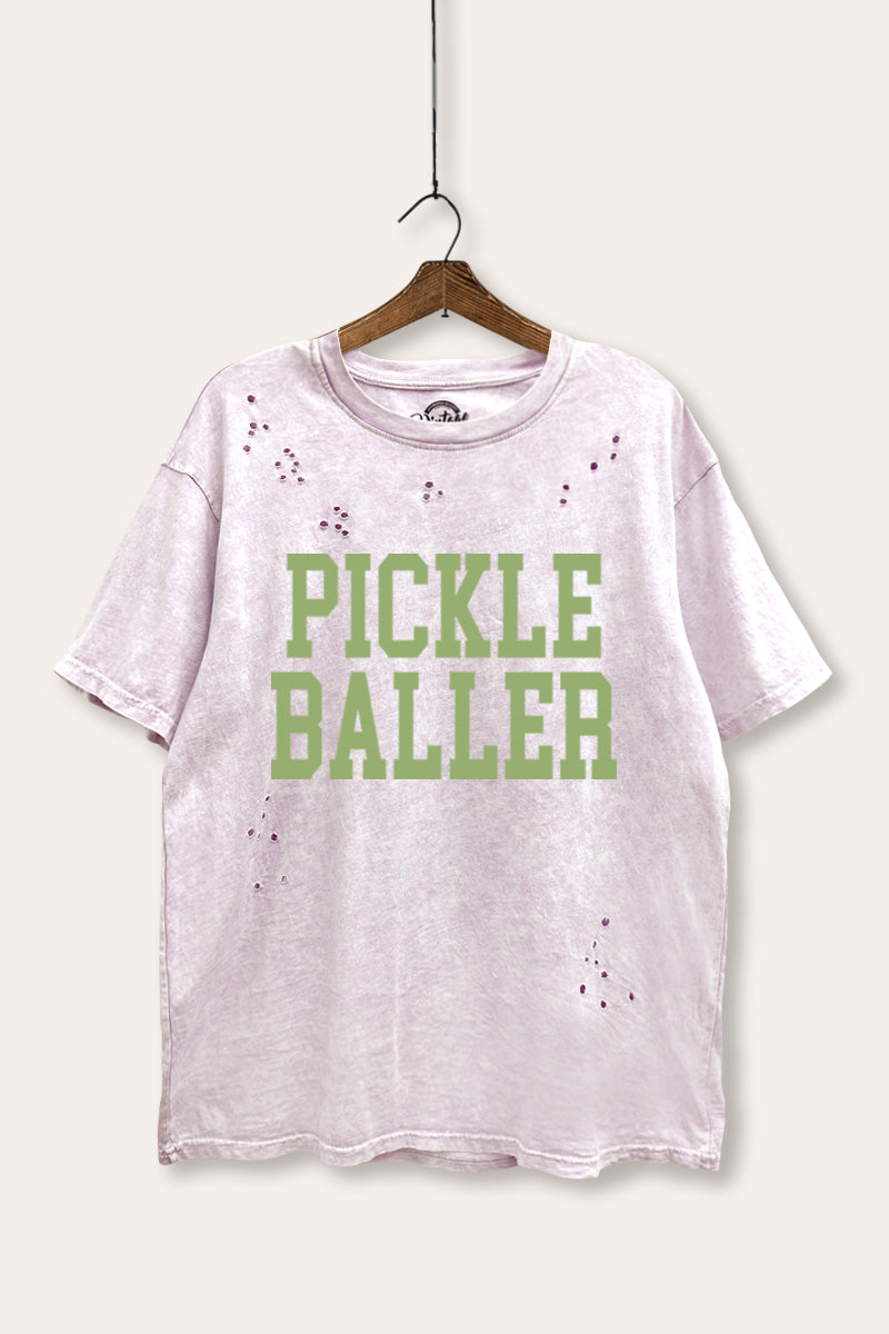 "pickle baller" mineral wash laser distress graphic tee