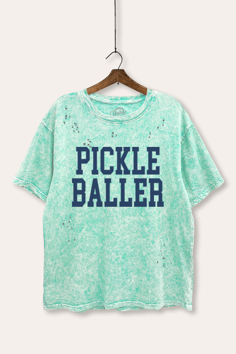 "pickle baller" mineral wash laser distress graphic tee