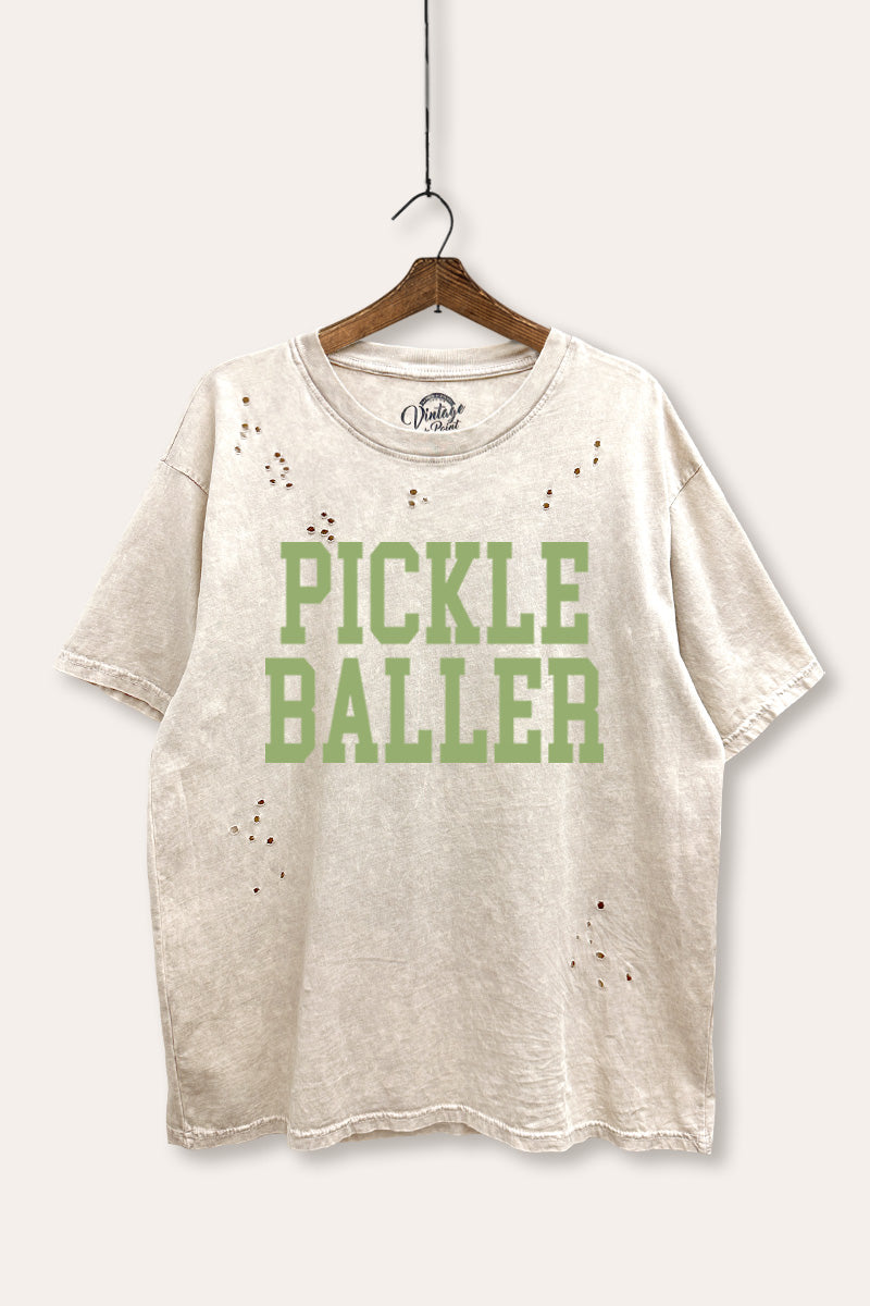 "pickle baller" laser cut boxy graphic tee