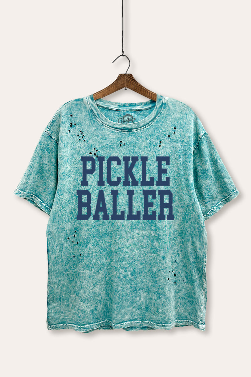 "pickle baller" mineral wash laser distress graphic tee