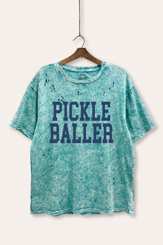 "pickle baller" mineral wash laser distress graphic tee