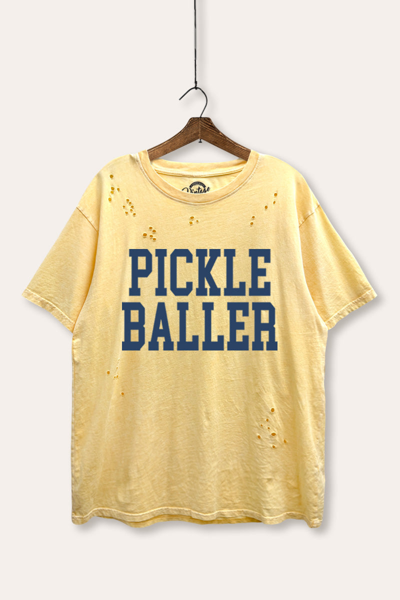 "pickle baller" mineral wash laser distress graphic tee
