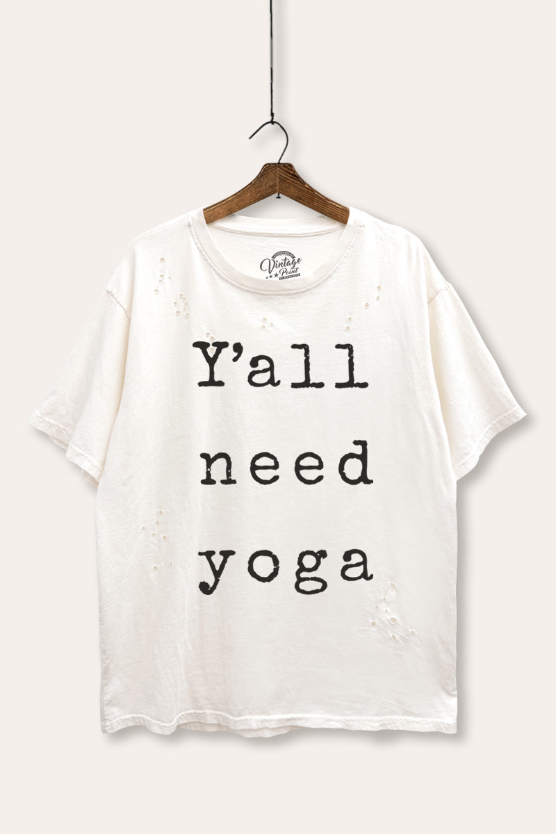 Y'all Need Yoga Graphic Mineral Wash Distress Tee