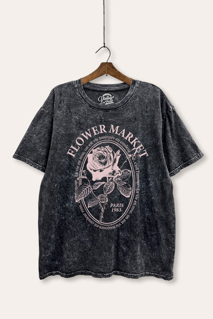 Flower Market Rose Graphic Mineral Wash Distress Tee
