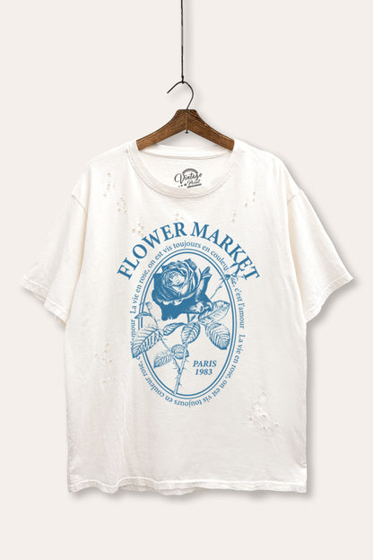 Flower Market Rose Graphic Mineral Wash Distress Tee