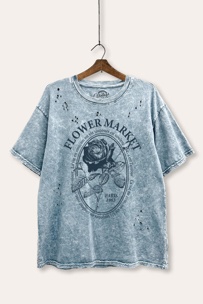 Flower Market Rose Graphic Mineral Wash Distress Tee