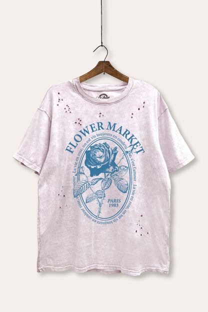 Flower Market Rose Graphic Mineral Wash Distress Tee