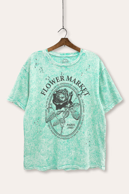 Flower Market Rose Graphic Mineral Wash Distress Tee