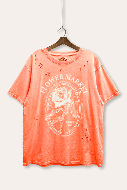 Flower Market Rose Graphic Mineral Wash Distress Tee