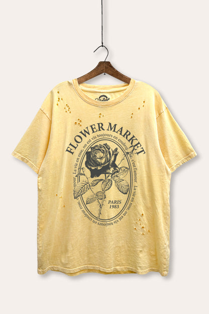 Flower Market Rose Graphic Mineral Wash Distress Tee