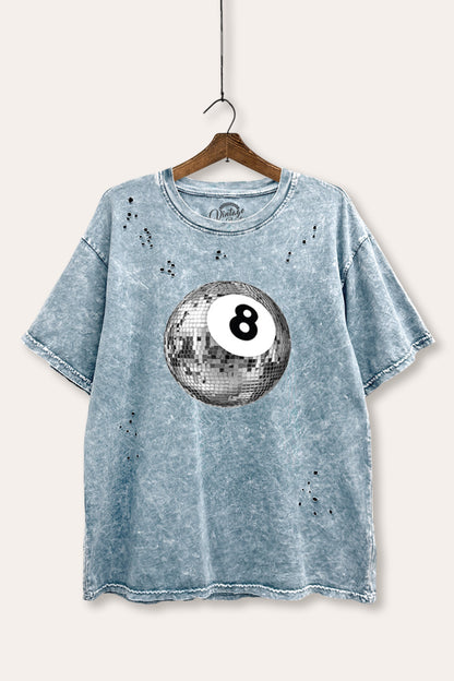 Disco 8-Ball Graphic Mineral Wash Distress Tee