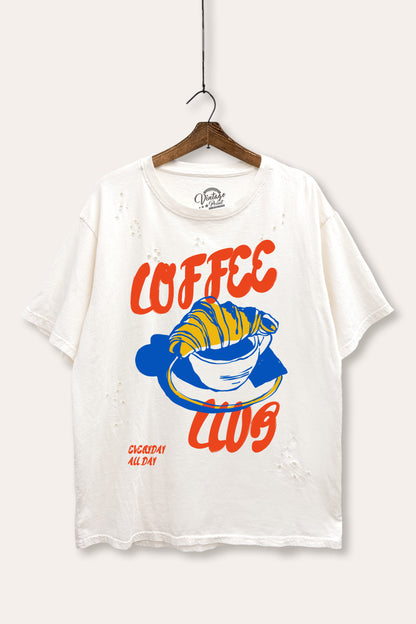 Coffee Club Croissant Graphic Mineral Wash Distress Tee