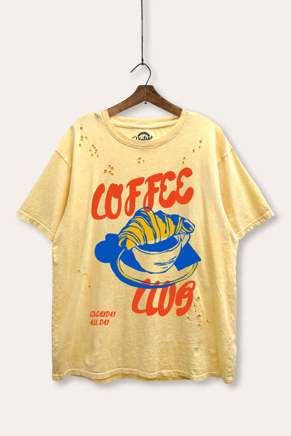 Coffee Club Croissant Graphic Mineral Wash Distress Tee