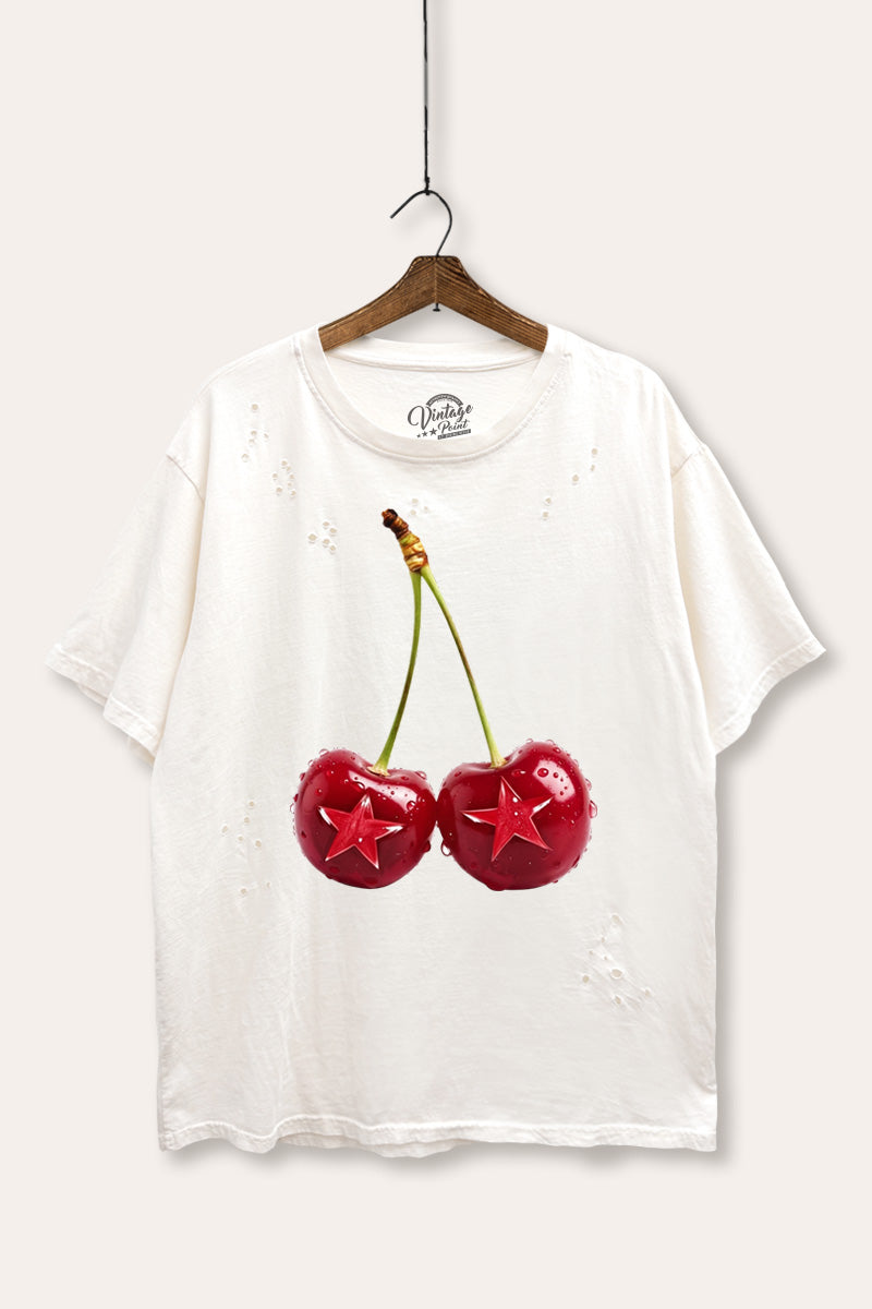 cherry star graphic mineral wash laser distress tee