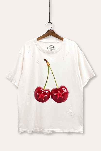 Cherry Star Fruit Graphic Mineral Wash Distress Tee