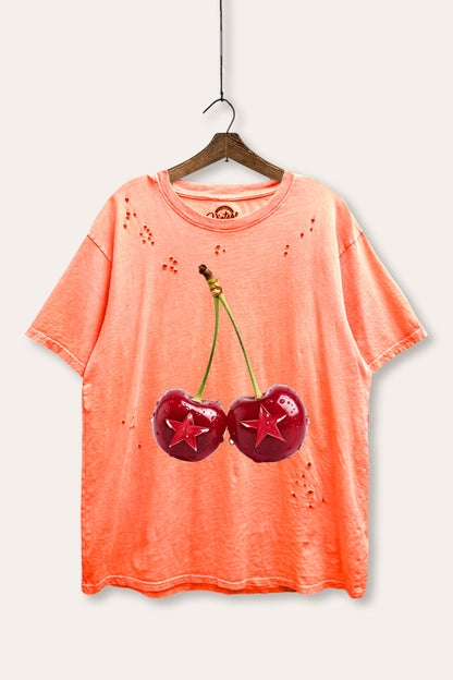 Cherry Star Fruit Graphic Mineral Wash Distress Tee
