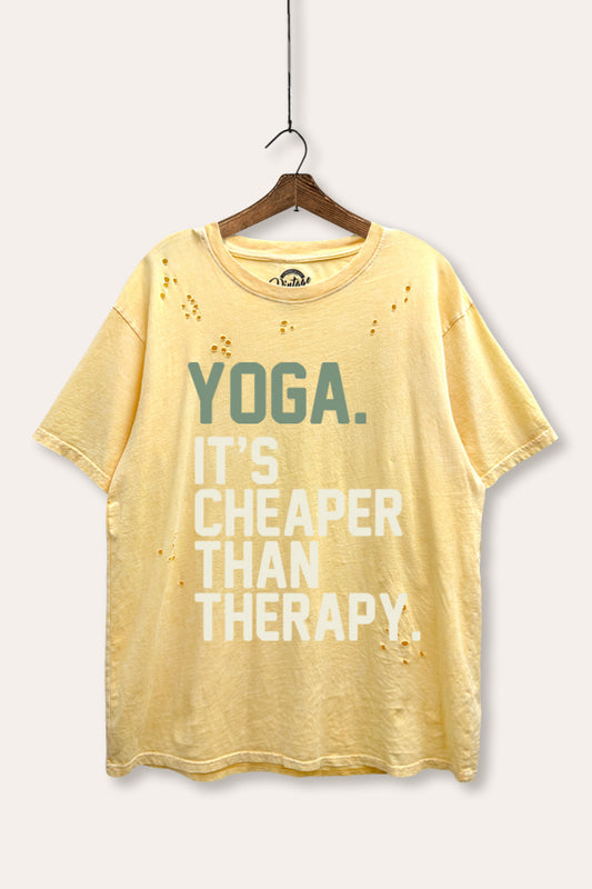 yoga therapy graphic mineral wash laser distress tee