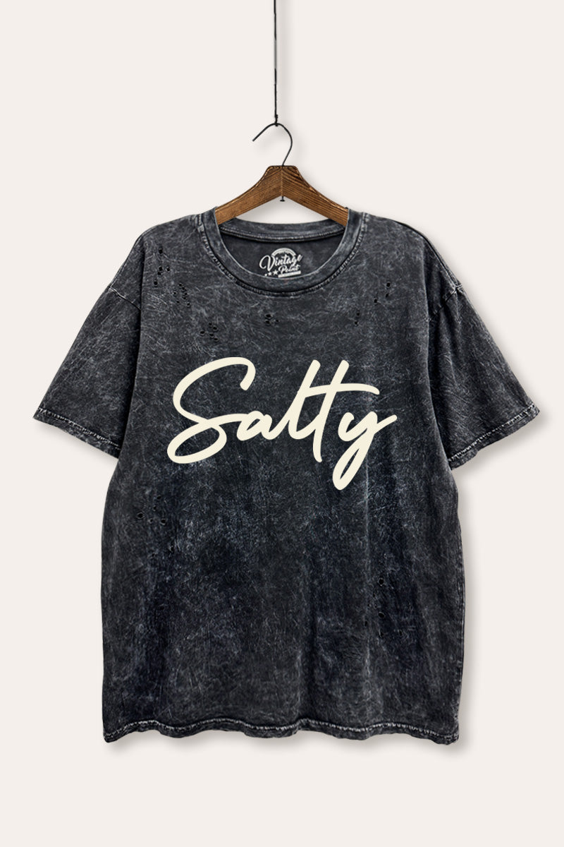 "salty" graphic laser cut distress tee